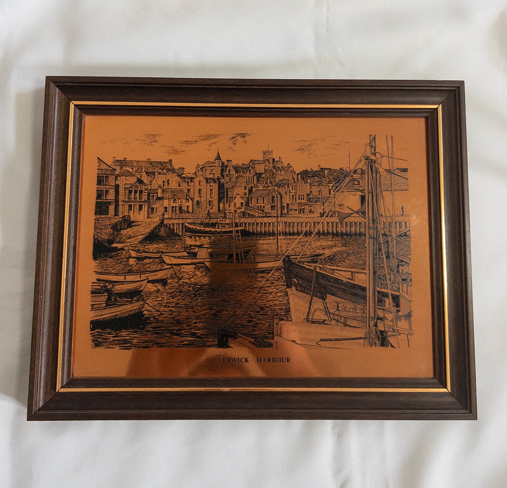 Гравюра на меди "Lerwick Harbour" (Гавань Леруик) — Винтажное панно