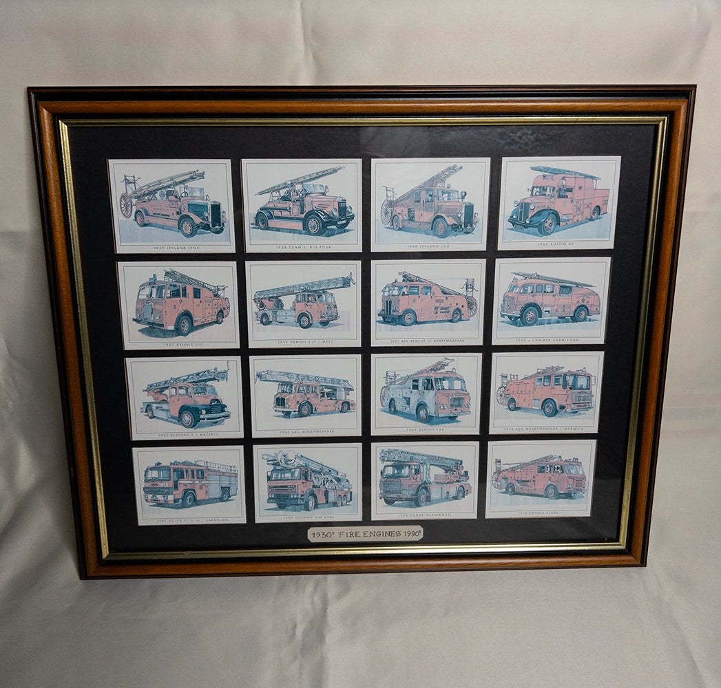 Винтажная рамка с коллекцией пожарных машин (1930–1990-е)